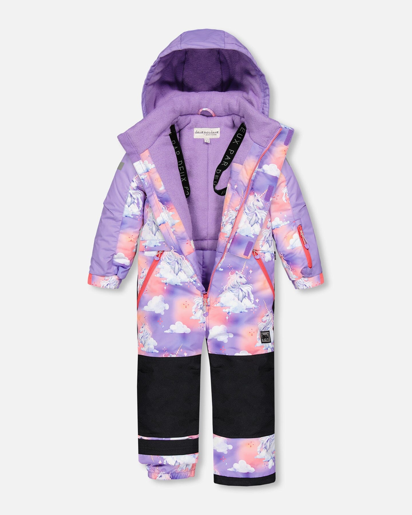 Lavender キッズビーセット① One Piece Lavender Snowsuit With Unicorns In The Cloud Print