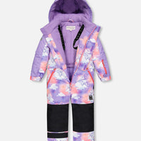 One Piece Lavender Snowsuit With Unicorns In The Cloud Print