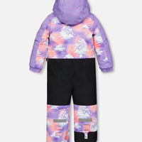 One Piece Lavender Snowsuit With Unicorns In The Cloud Print