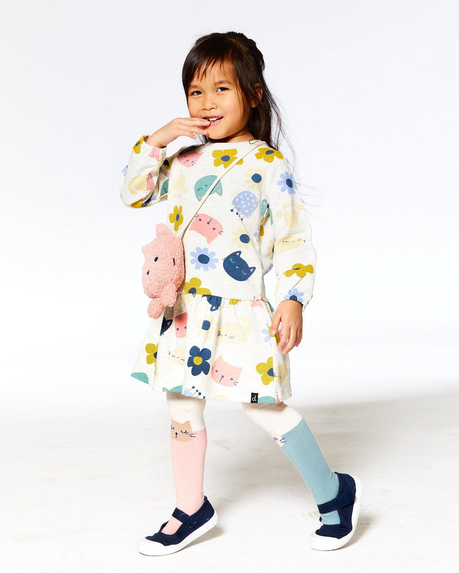 Printed Cats French Terry Dress Oatmeal