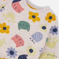Printed Cats French Terry Dress Oatmeal