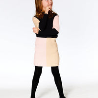 Color Block Knitted Sweater Dress Pink, Beige And Black