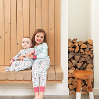 Organic Cotton Long Sleeve Two Piece Pajama Set Light Blue Floral Print