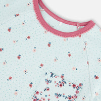 Organic Cotton Long Sleeve Two Piece Pajama Set Light Blue Floral Print