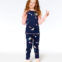 Organic Cotton Long Sleeve Two Piece Pajama Navy Unicorns Print