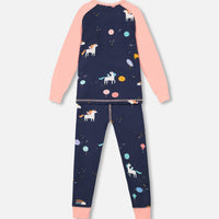 Organic Cotton Long Sleeve Two Piece Pajama Navy Unicorns Print