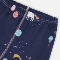 Organic Cotton Long Sleeve Two Piece Pajama Navy Unicorns Print