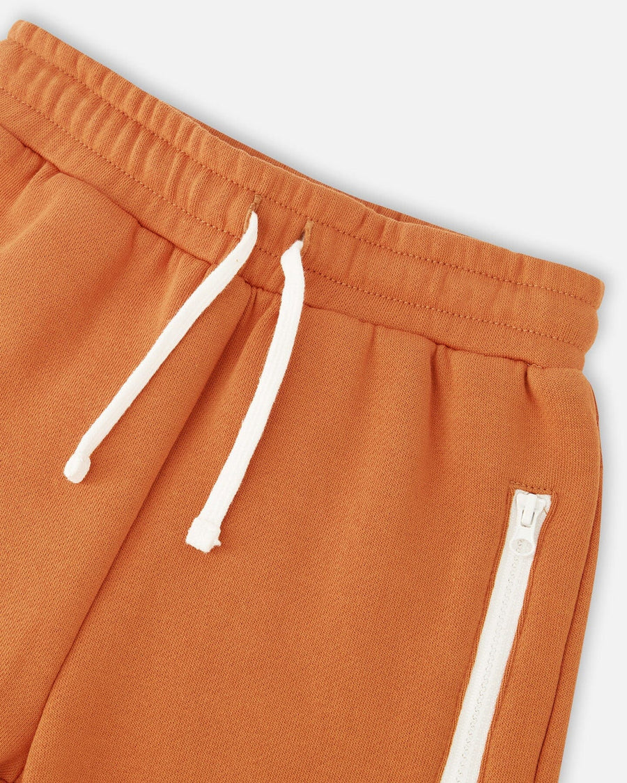 Fleece Sweatpants With Zipper Pockets Brown-Orange