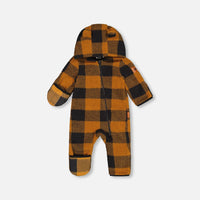 Baby Mid-Season Sherpa One Piece Caramel And Black Plaid