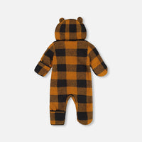 Baby Mid-Season Sherpa One Piece Caramel And Black Plaid
