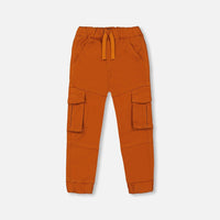 Stretch Twill Jogger Pants With Cargo Pockets Brown-Orange