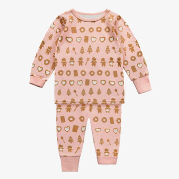 PINK TWO-PIECES PAJAMA WITH AN ALL OVER PRINT OF DELICIOUS COOKIES IN POLYESTER, BABY