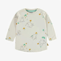 CREAM PATTERNED T-SHIRT WITH LONG SLEEVES AND IN JERSEY, BABY