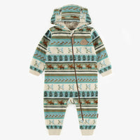 ONE-PIECE BLUE PATTERNED FLEECE WITH HOOD, BABY