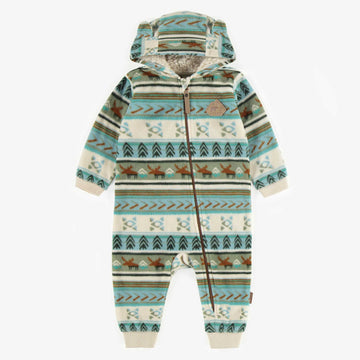 ONE-PIECE BLUE PATTERNED FLEECE WITH HOOD, BABY
