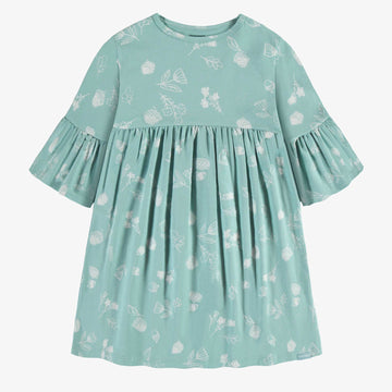 LIGHT TURQUOISE DRESS WITH HAZELNUTS PATTERN IN SOFT JERSEY, CHILD