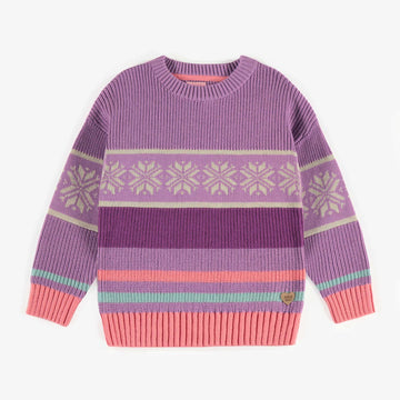 PURPLE PATTERNED KNITTED SWEATER IN COTTON, CHILD
