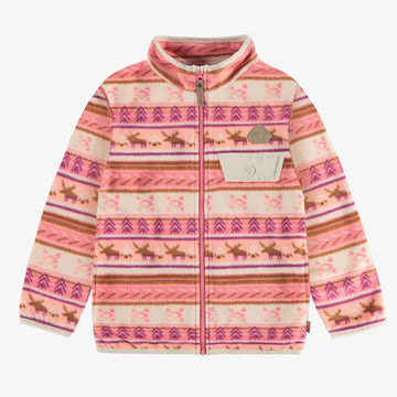 PINK VEST WITH PATTERN AND HIGH COLLAR IN FLEECE, CHILD