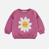 RED-VIOLET LONG SLEEVES SWEATER WITH MARGUERITE IN FRENCH TERRY, BABY