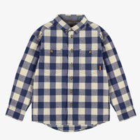 Steel blue and cream plaid shirt in soft flannel, child