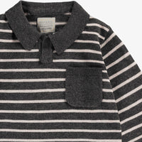 GRAY STRIPED KNIT POLO SHIRT, BABY
