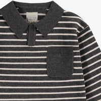 GRAY STRIPED KNIT POLO SHIRT, CHILD