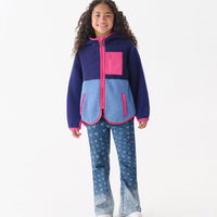 Royal Blue Colourblock Faux Sherpa Jacket