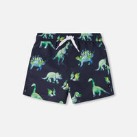 Mid-Thigh Boardshort Grey Printed Dinosaurs