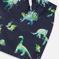 Mid-Thigh Boardshort Grey Printed Dinosaurs