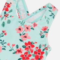 One Piece Swimsuit Light Blue Flower Print