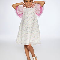 Polka Dot Dress With Mesh White Printed Party Dots