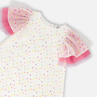 Polka Dot Dress With Mesh White Printed Party Dots