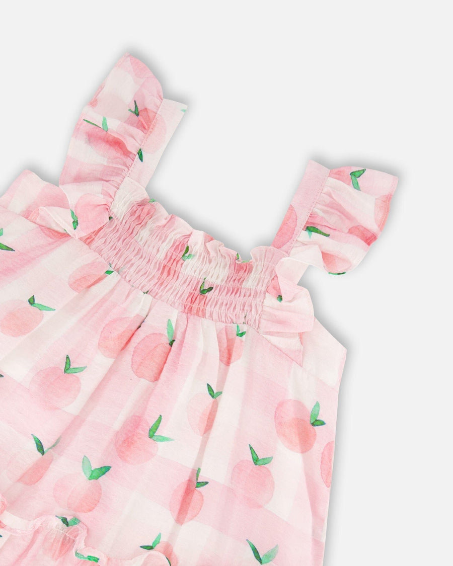 Sleeveless Veil Dress With Printed Peach