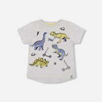 Organic Cotton T-Shirt With Dino Print Light Gray Mix