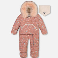 One Piece Baby Hooded Snowsuit Printed Vintage Flowers Designed For Car Seat