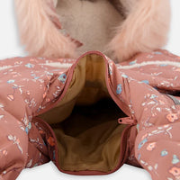 One Piece Baby Hooded Snowsuit Printed Vintage Flowers Designed For Car Seat