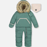 One Piece Baby Hooded Snowsuit Silver Pine Designed For Car Seat