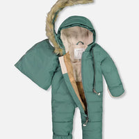 One Piece Baby Hooded Snowsuit Silver Pine Designed For Car Seat