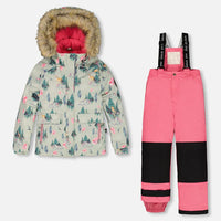 Two Piece Snowsuit Candy Pink Printed Deer