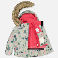 Two Piece Snowsuit Candy Pink Printed Deer