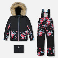 Two Piece Snowsuit Black Printed Roses