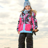 Two Piece Snowsuit Printed Roses With Solid Pant Black