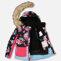 Two Piece Snowsuit Printed Roses With Solid Pant Black