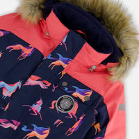 One Piece Snowsuit Navy Printed Unicorn