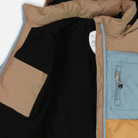 Puffy Jacket Taupe, Blue And Golden Brown