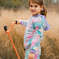 Printed French Terry Hoodie Cardigan Lilac Tropical And Pink Flamingos