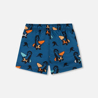 Printed Swim Trunks Orange Sloths On Navy Blue