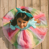 Bi-Material Dress With Printed Mesh Skirt Multicolored