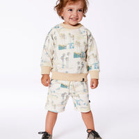 Printed Pullover Sweatshirt Beige Palm Tree And Teal