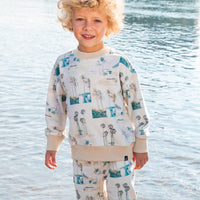 Printed Pullover Sweatshirt Beige Palm Tree And Teal